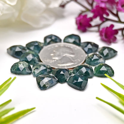 42.45cts Moss Agate Rosecut Cabochon 10x10mm Trillian Shape AA Grade Gemstone Parcel -Total 15 Pcs