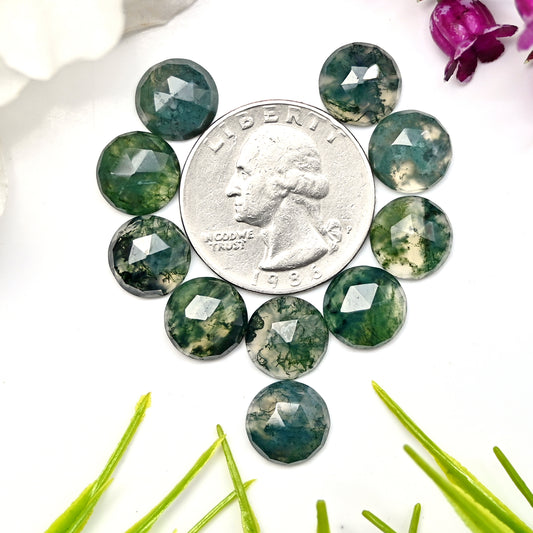 31.10cts Moss Agate Rosecut Cabochon 10mm Round Shape AA Grade Gemstone Parcel -Total 10 Pcs