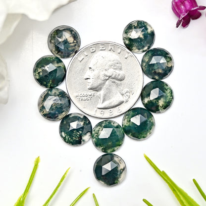 30.25cts Moss Agate Rosecut Cabochon 10mm Round Shape AA Grade Gemstone Parcel -Total 10 Pcs