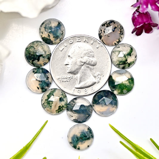 31.80cts Moss Agate Rosecut Cabochon 10mm Round Shape AA Grade Gemstone Parcel -Total 10 Pcs