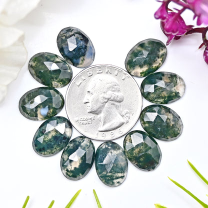 44.95cts Moss Agate Rosecut Cabochon 10x14mm Oval Shape AA Grade Gemstone Parcel -Total 10 Pcs