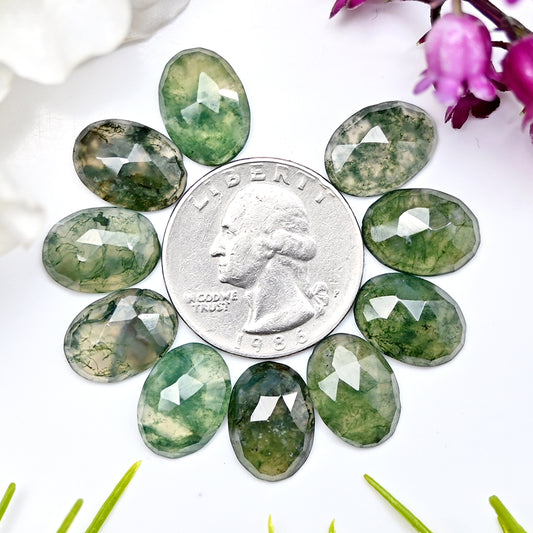 43.95cts Moss Agate Rosecut Cabochon 10x14mm Oval Shape AA Grade Gemstone Parcel -Total 10 Pcs