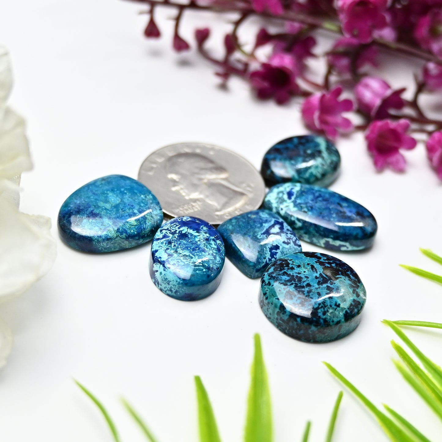 79cts Shattuckite Smooth Cabochon 13x13mm - 18mm Mix Shape AA Grade Gemstone Parcel -Total 6 Pcs