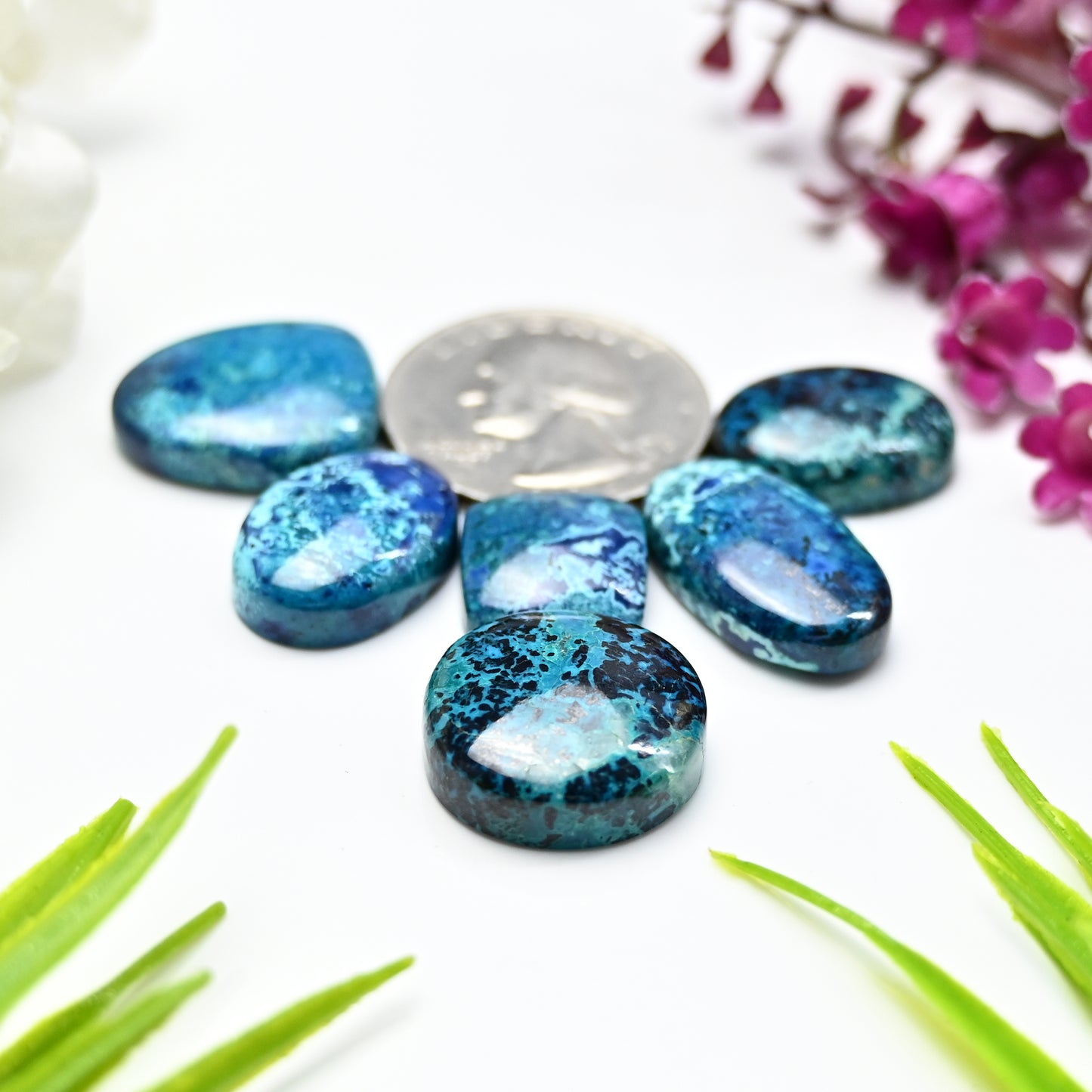 79cts Shattuckite Smooth Cabochon 13x13mm - 18mm Mix Shape AA Grade Gemstone Parcel -Total 6 Pcs