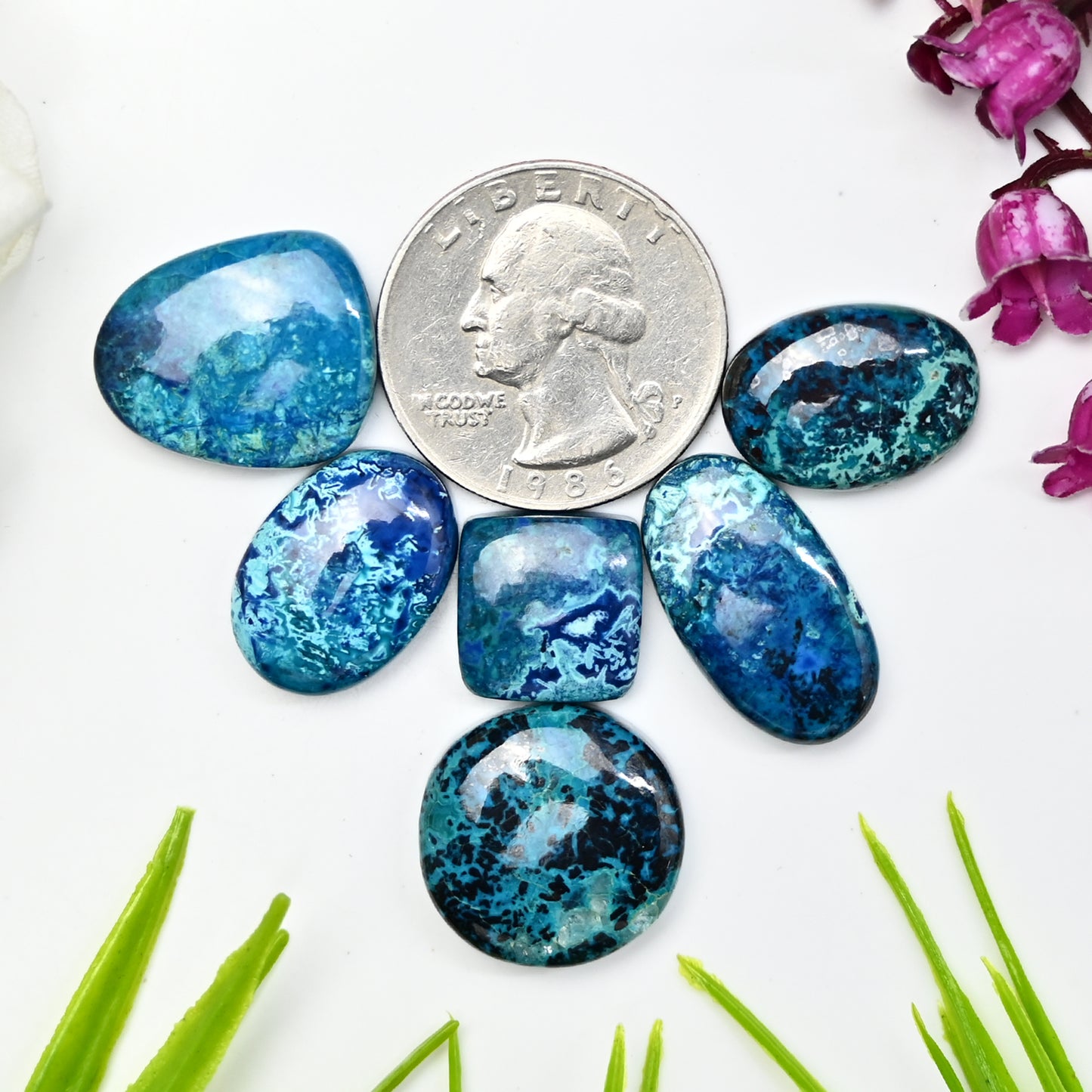 79cts Shattuckite Smooth Cabochon 13x13mm - 18mm Mix Shape AA Grade Gemstone Parcel -Total 6 Pcs