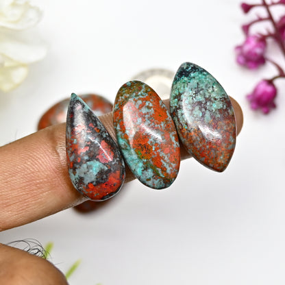 94.1cts Sonora Sunrise Chrysocolla Smooth Cabochon 18x26mm - 16x29mm Mix Shape AA Grade Gemstone Parcel -Total 5 Pcs