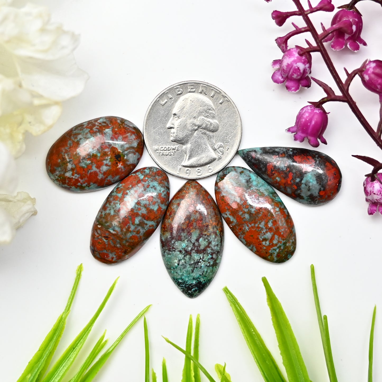 94.1cts Sonora Sunrise Chrysocolla Smooth Cabochon 18x26mm - 16x29mm Mix Shape AA Grade Gemstone Parcel -Total 5 Pcs