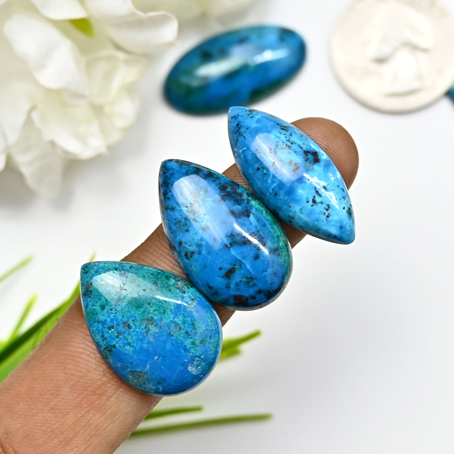 81.2cts Azurite Smooth Cabochon 12x28mm - 18x25mm  Mix Shape AA Grade Gemstone Parcel -Total 10 Pcs