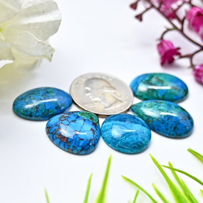 75 Karat Azurit, glatter Cabochon, 15 x 20 mm – 17 x 24 mm, gemischte Form, Edelstein der Güteklasse AA, Paket, insgesamt 5 Stück