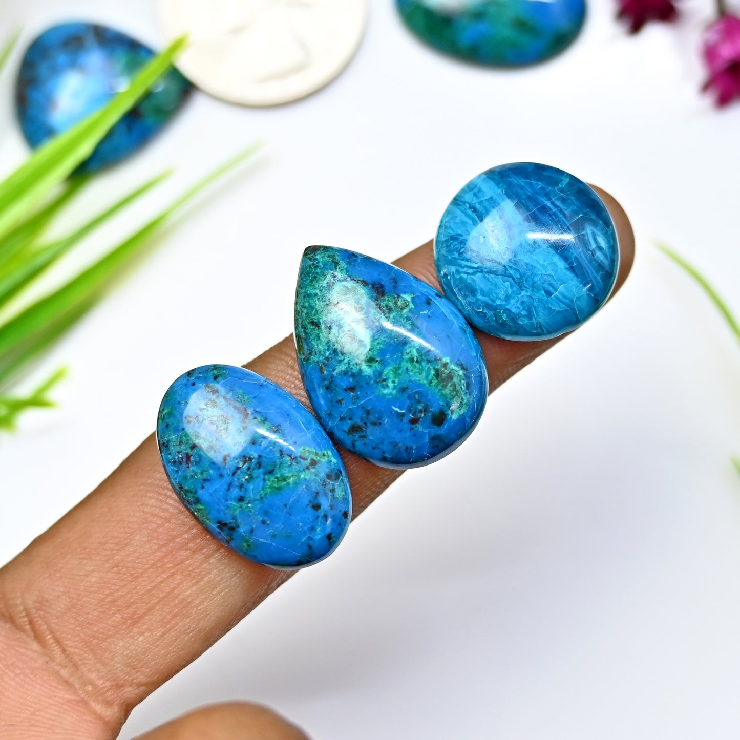 75cts Azurite Smooth Cabochon 15x20mm - 17x24mm Mix Shape AA Grade Gemstone Parcel -Total 5 Pcs