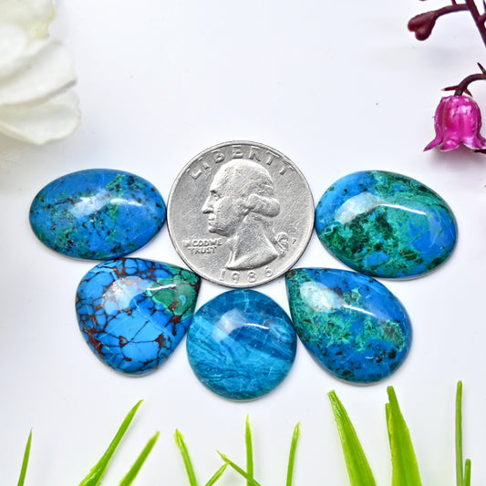 75 Karat Azurit, glatter Cabochon, 15 x 20 mm – 17 x 24 mm, gemischte Form, Edelstein der Güteklasse AA, Paket, insgesamt 5 Stück