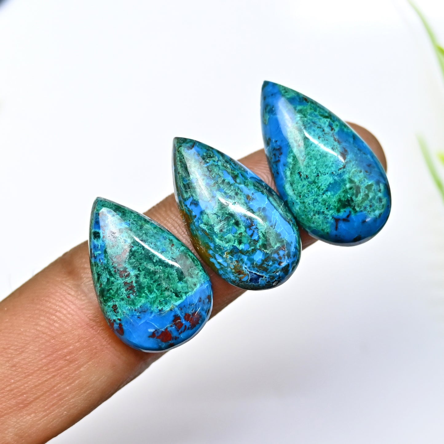 82.25cts Azurite Smooth Cabochon 14x25mm - 15x27mm  Pear Shape AA Grade Gemstone Parcel -Total 5 Pcs