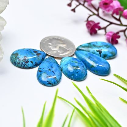 73.6cts Azurite Smooth Cabochon 16x21mm - 17x29mm Mix Shape AA Grade Gemstone Parcel -Total 5 Pcs