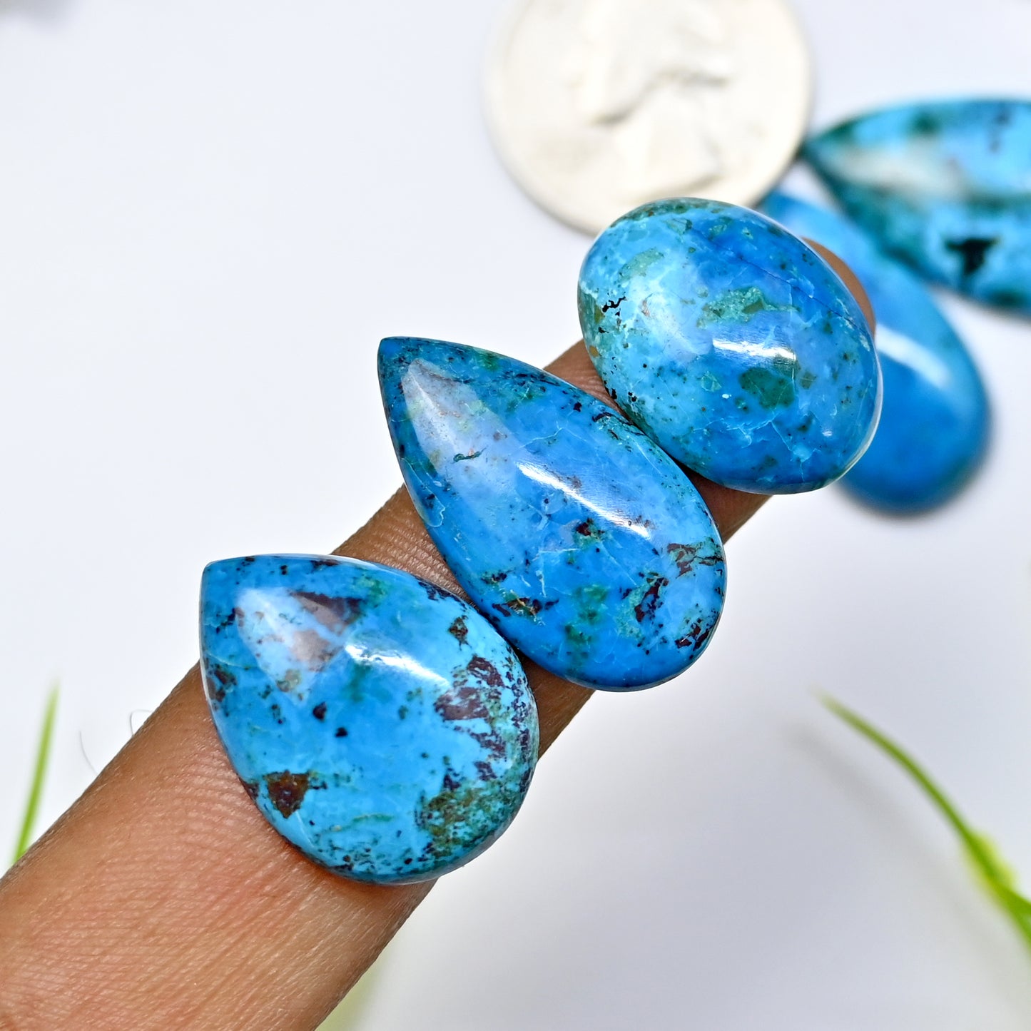 73.6cts Azurite Smooth Cabochon 16x21mm - 17x29mm Mix Shape AA Grade Gemstone Parcel -Total 5 Pcs