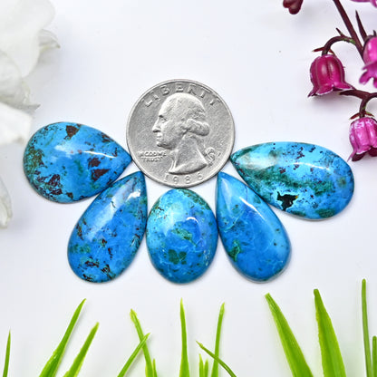 73.6cts Azurite Smooth Cabochon 16x21mm - 17x29mm Mix Shape AA Grade Gemstone Parcel -Total 5 Pcs