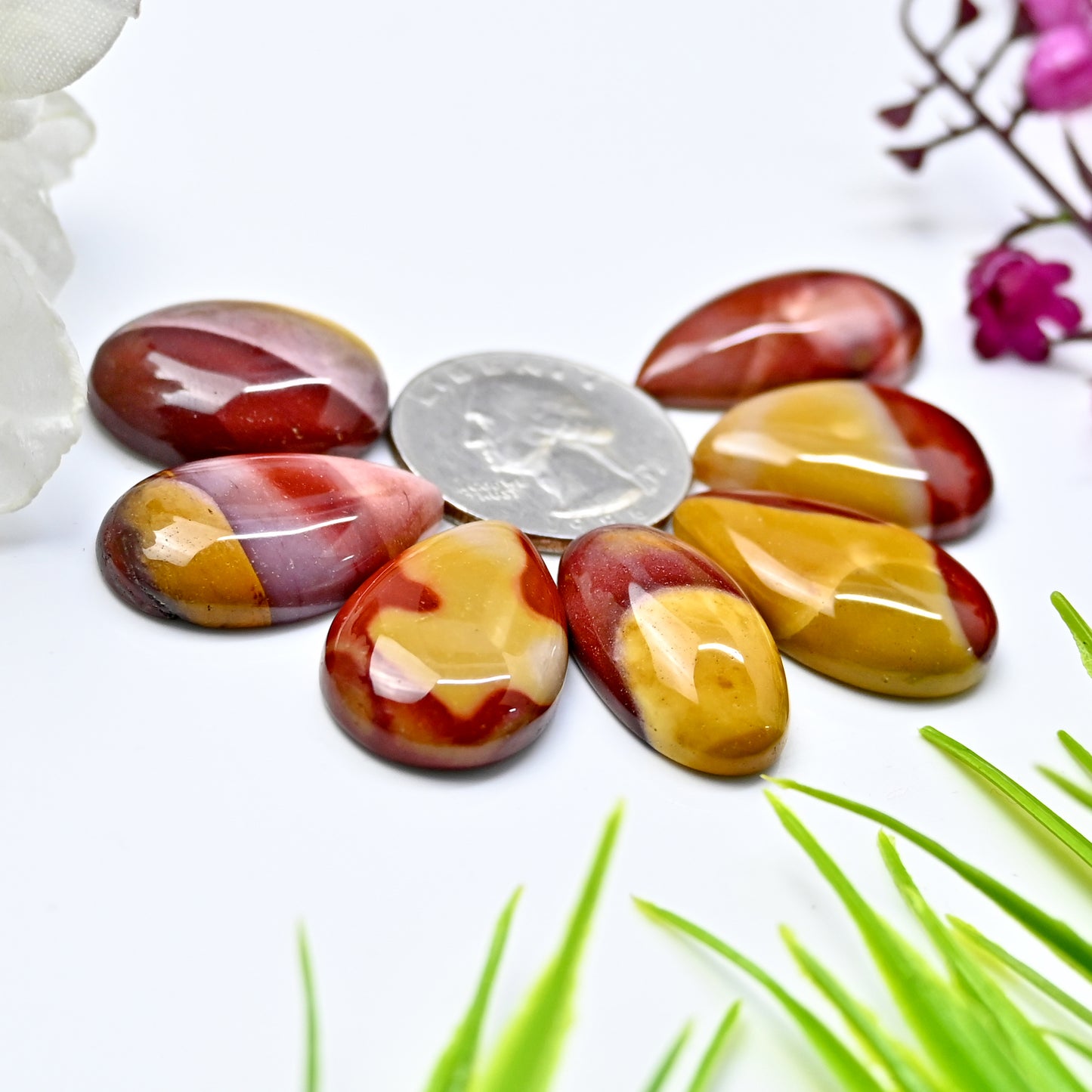 143.6cts Mookaite Jasper Smooth Cabochon 15x31mm - 14x25mm Mix Shape AA Grade Gemstone Parcel -Total 7 Pcs