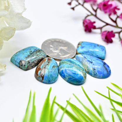 69.4cts Peruvian Blue Opal Smooth Cabochon 18x27mm - 16x21mm  Mix Shape Shape AA Grade Gemstone Parcel -Total 5 Pcs