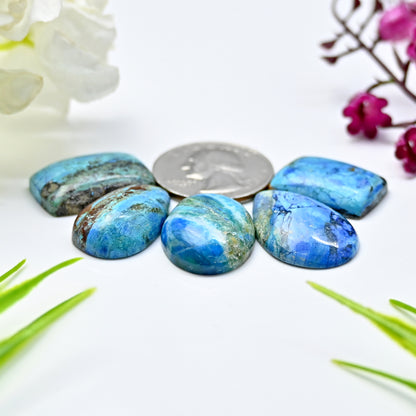 69.4cts Peruvian Blue Opal Smooth Cabochon 18x27mm - 16x21mm  Mix Shape Shape AA Grade Gemstone Parcel -Total 5 Pcs