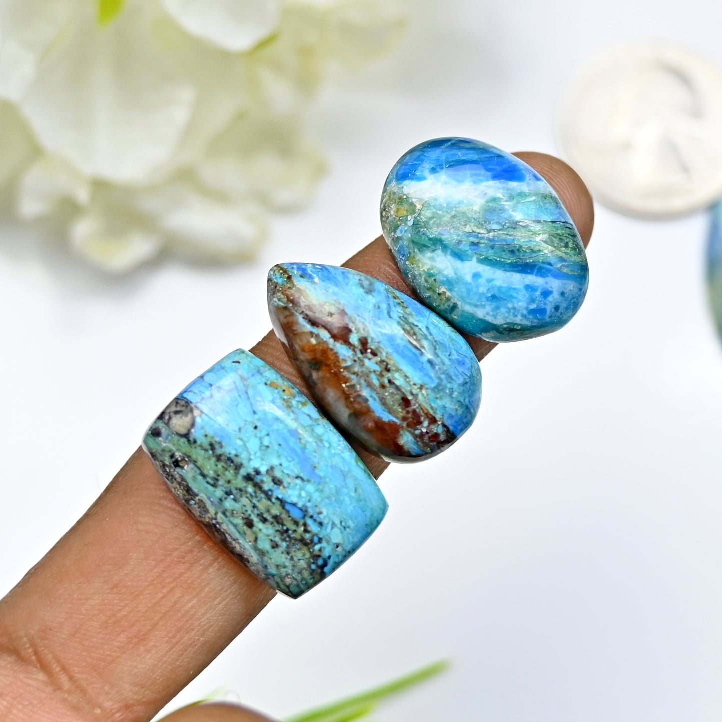 69.4cts Peruvian Blue Opal Smooth Cabochon 18x27mm - 16x21mm  Mix Shape Shape AA Grade Gemstone Parcel -Total 5 Pcs