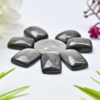 109.5cts Silver Sheen Obsidian Smooth Cabochon 15x20mm - 14x22mm square Shape AA Grade Gemstone Parcel -Total 8 Pcs