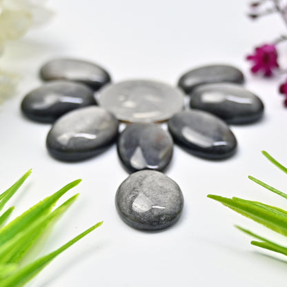 105.5cts Silver Sheen Obsidian Smooth Cabochon 16x20mm - 14x24mm Mix Shape AA Grade Gemstone Parcel -Total 8 Pcs