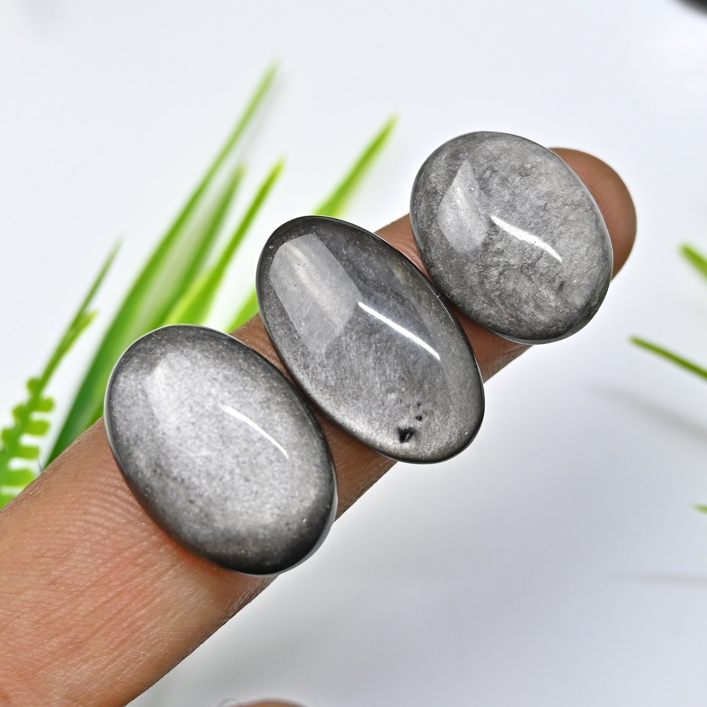 105.5cts Silver Sheen Obsidian Smooth Cabochon 16x20mm - 14x24mm Mix Shape AA Grade Gemstone Parcel -Total 8 Pcs