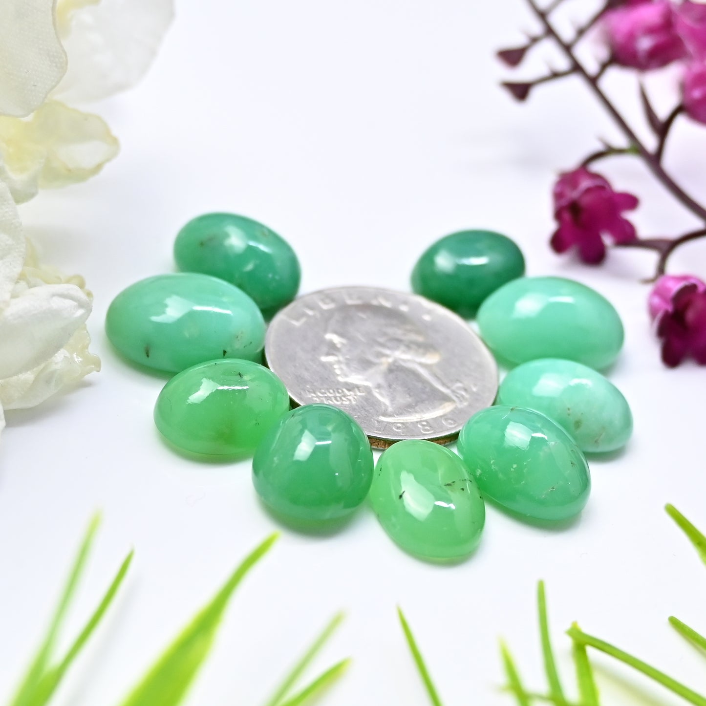 70.4cts Natural Australian Chrysoprase Smooth Cabochon 10x14mm - 12x16mm Oval Shape AA Grade Gemstone Parcel -Total 9 Pcs