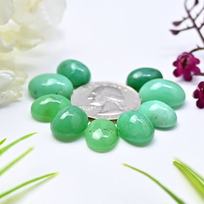 70.4cts Natural Australian Chrysoprase Smooth Cabochon 10x14mm - 12x16mm Oval Shape AA Grade Gemstone Parcel -Total 9 Pcs