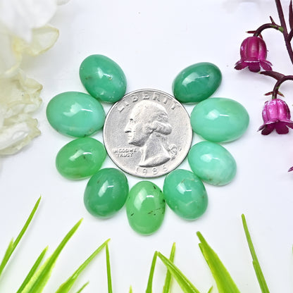 70.4cts Natural Australian Chrysoprase Smooth Cabochon 10x14mm - 12x16mm Oval Shape AA Grade Gemstone Parcel -Total 9 Pcs