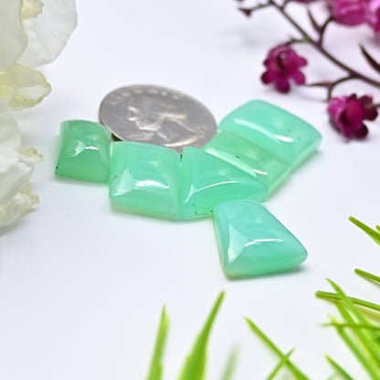 71.4Natural Australian Chrysoprase Smooth Cabochon 10x14mm - 13x18mm Mix Shape AA Grade Gemstone Parcel -Total 6 Pcs