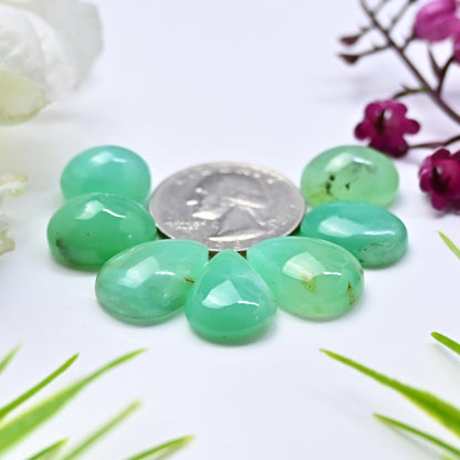 71.85cts Natural Australian Chrysoprase Smooth Cabochon 11x14mm - 13x19mm Mix  Shape AA Grade Gemstone Parcel -Total 7 Pcs