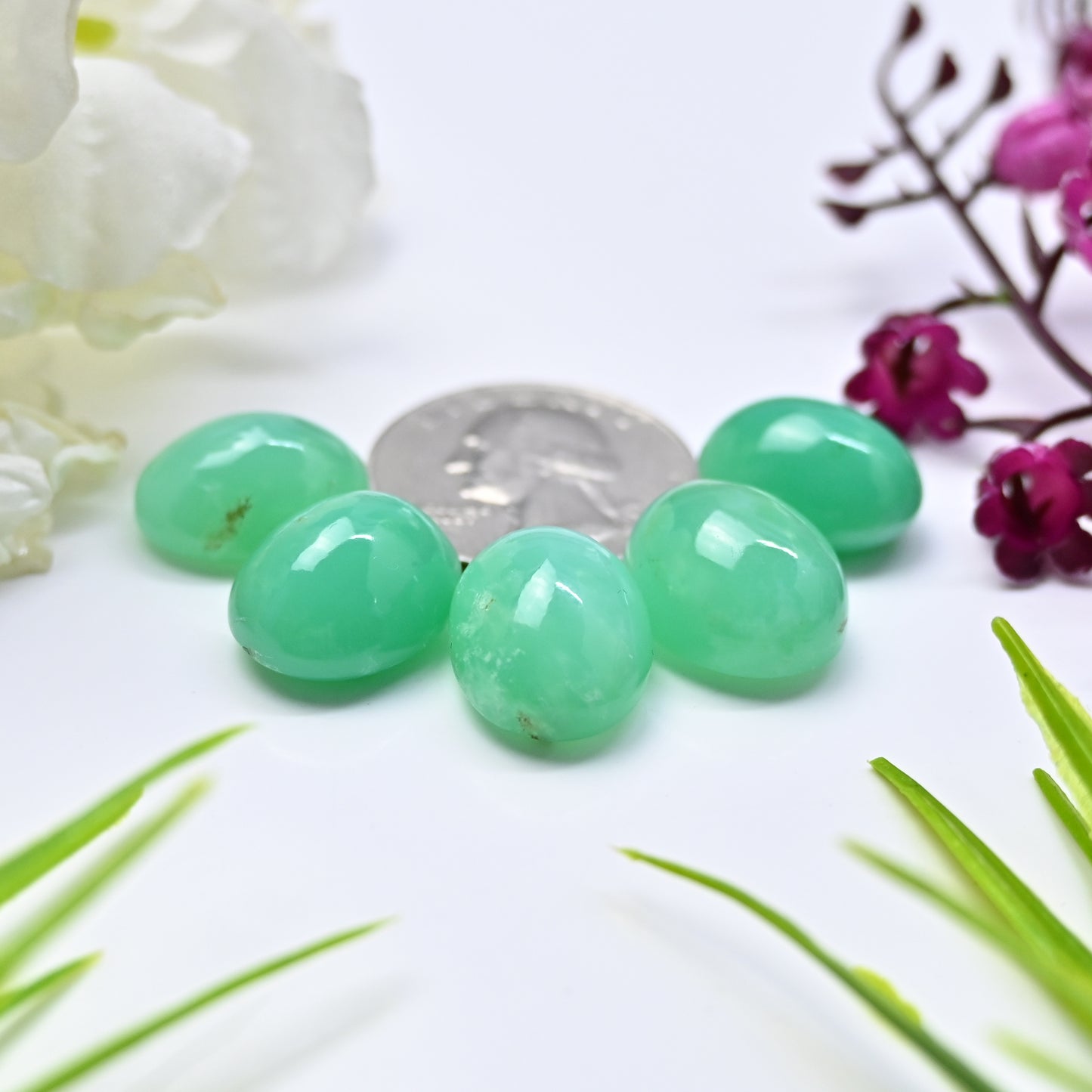 72.45cts Natural Australian Chrysoprase Smooth Cabochon 12x16mm - 13x17mm Oval Shape AA Grade Gemstone Parcel -Total 5Pcs