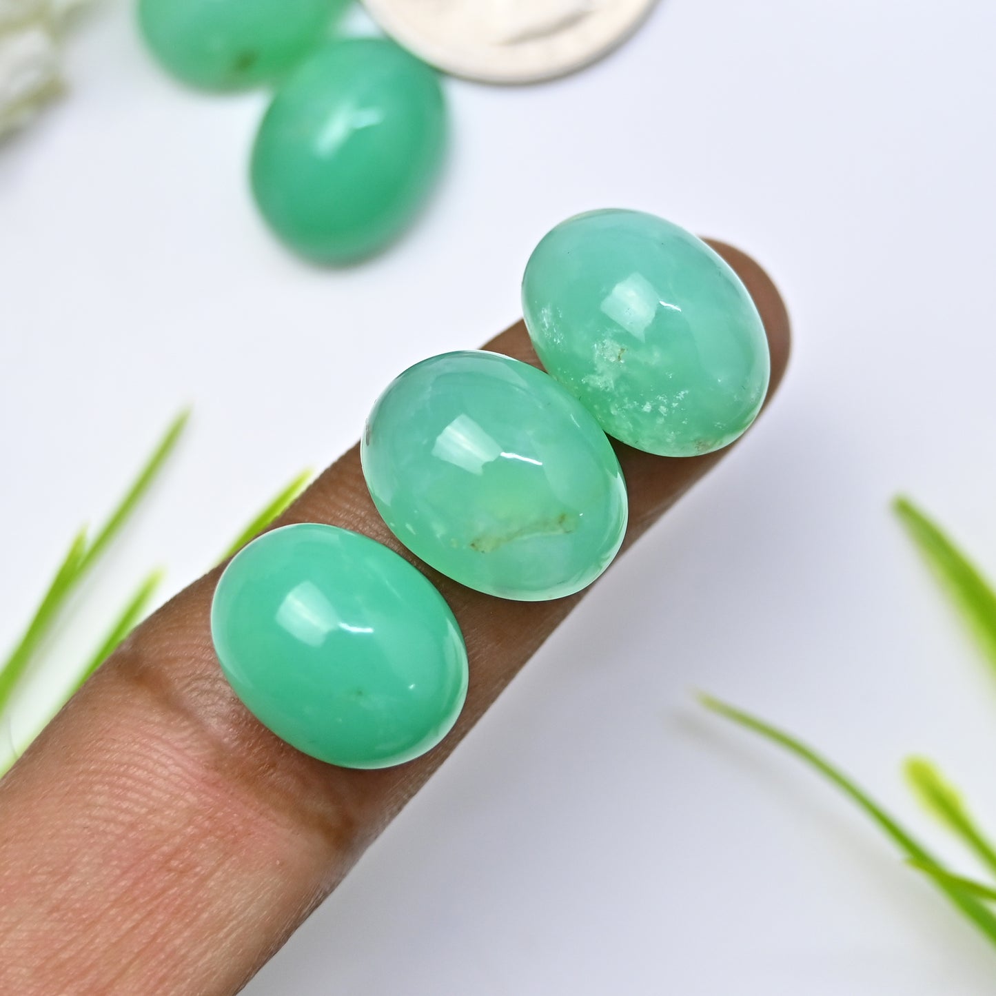 72.45cts Natural Australian Chrysoprase Smooth Cabochon 12x16mm - 13x17mm Oval Shape AA Grade Gemstone Parcel -Total 5Pcs