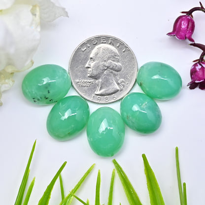 73.3cts Natural Australian Chrysoprase Smooth Cabochon 13x18mm - 13x17mm  Oval Shape AA Grade Gemstone Parcel -Total 5 Pcs