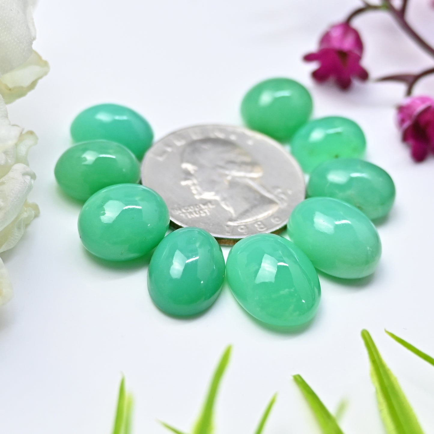 60.7cts Natural Australian Chrysoprase Smooth Cabochon 12x16mm - 10x12mm Oval Shape AA Grade Gemstone Parcel -Total 9 Pcs