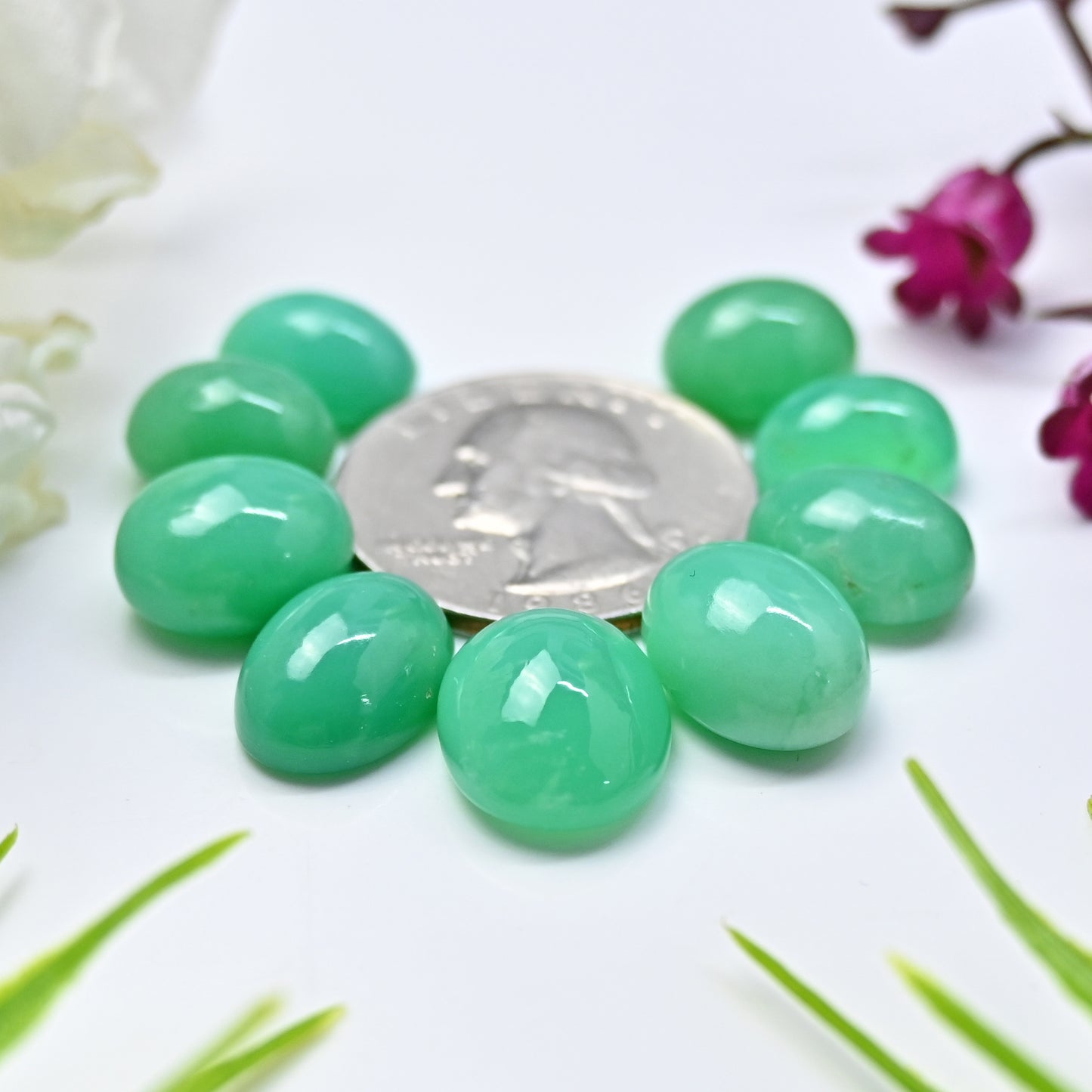 60.7cts Natural Australian Chrysoprase Smooth Cabochon 12x16mm - 10x12mm Oval Shape AA Grade Gemstone Parcel -Total 9 Pcs