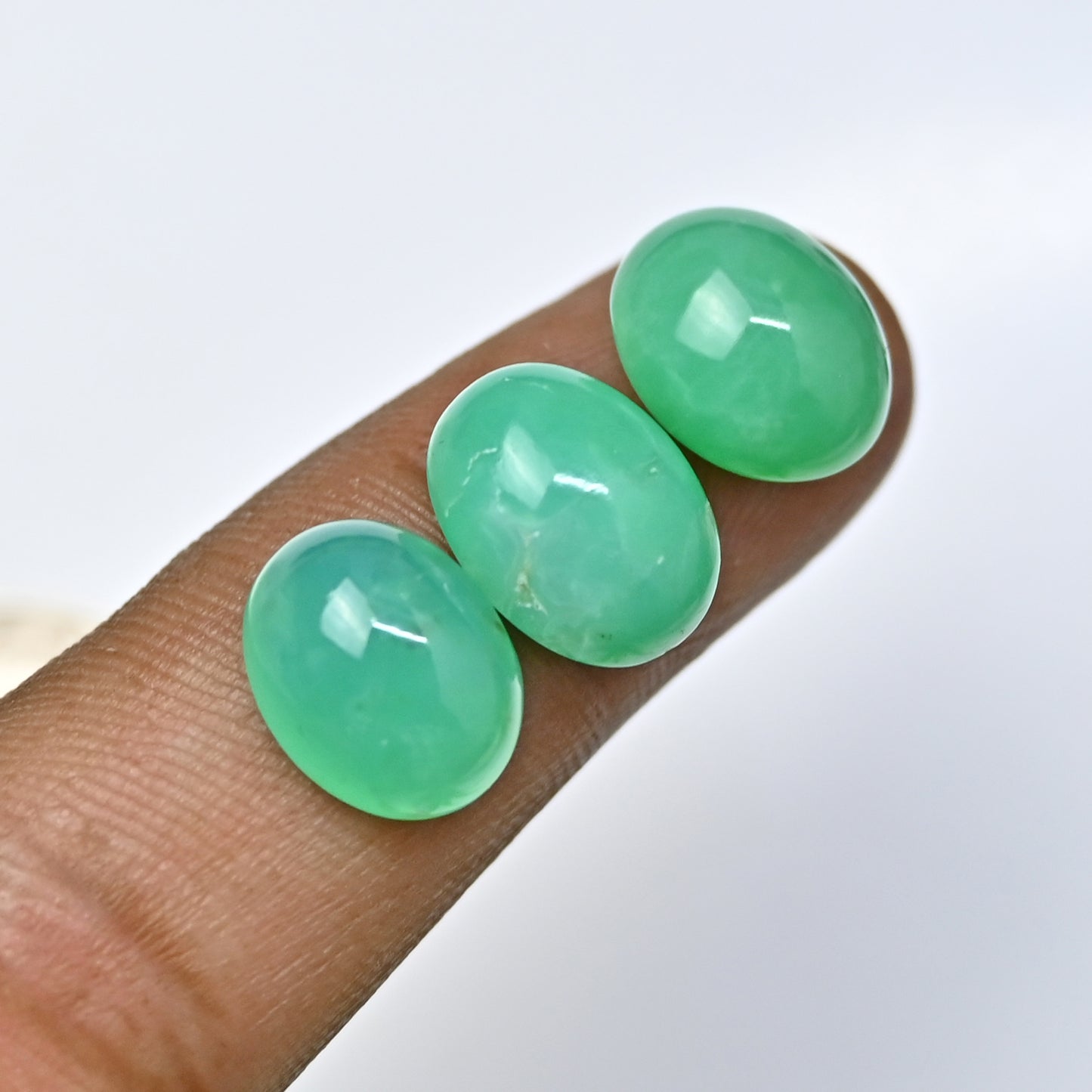 60.7cts Natural Australian Chrysoprase Smooth Cabochon 12x16mm - 10x12mm Oval Shape AA Grade Gemstone Parcel -Total 9 Pcs