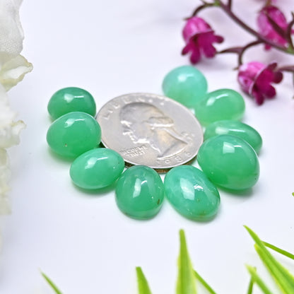 54cts Natural Australian Chrysoprase Smooth Cabochon 9x13mm - 11x14mm Oval Shape AA Grade Gemstone Parcel -Total 9 Pcs