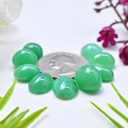 54cts Natural Australian Chrysoprase Smooth Cabochon 9x13mm - 11x14mm Oval Shape AA Grade Gemstone Parcel -Total 9 Pcs