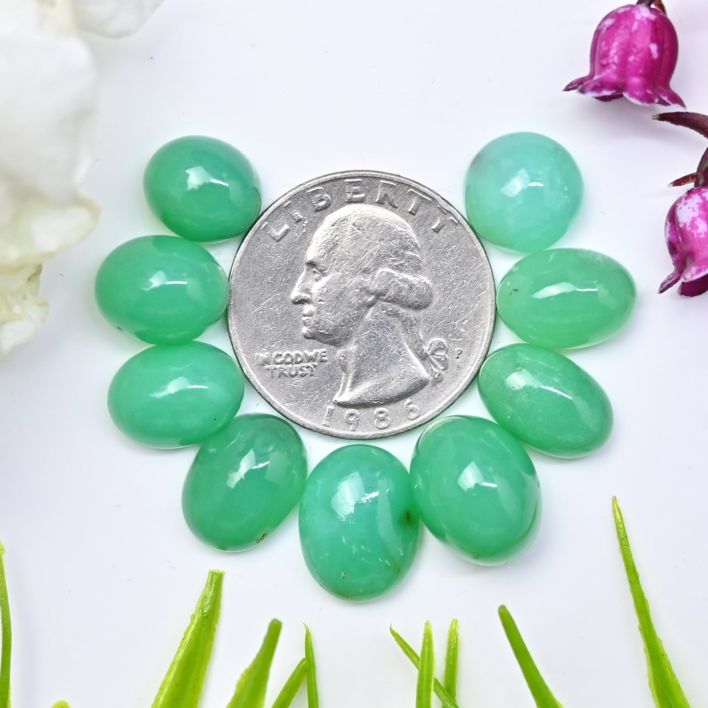 54cts Natural Australian Chrysoprase Smooth Cabochon 9x13mm - 11x14mm Oval Shape AA Grade Gemstone Parcel -Total 9 Pcs