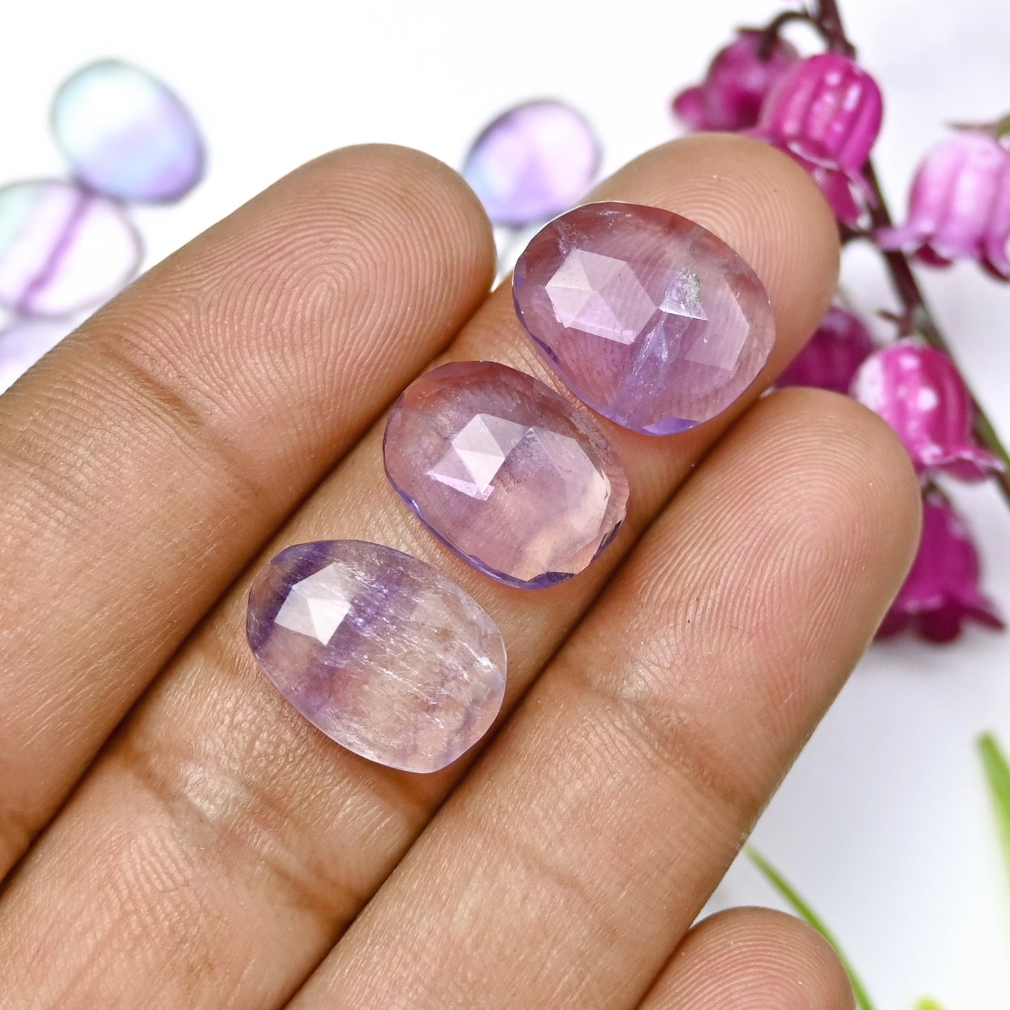 46cts Fluorite Rose Cut Cabochon 8x11mm - 11x15mm AA Grade Gemstone Parcel - Total 10 Pcs