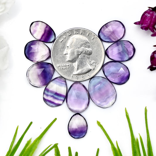 47.8cts Fluorite Rose Cut Cabochon 9x11mm - 11x15mm AA Grade Gemstone Parcel - Total 10 Pcs