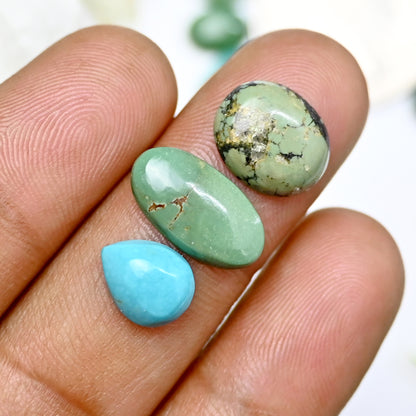 36.15cts Tibetian Turquoise Smooth Cabochon 7x9mm - 8x15mm Mix Shape AA Grade Gemstone Parcel -Total 15 Pcs