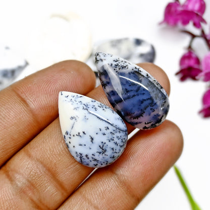 61.40cts Dendritic Agate 14x21mm - 18x20mm Smooth Cabochon Pear Shape AA Grade Gemstone Parcel -Total 6 Pcs