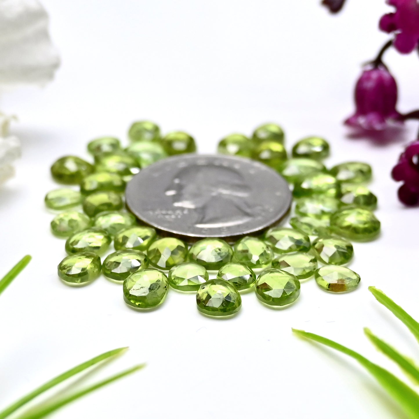 33.50cts Peridot Rosecut Cabochon 5x7mm - 6x8mm Free Form Shape AA Grade Gemstone Parcel - Total 38 Pcs