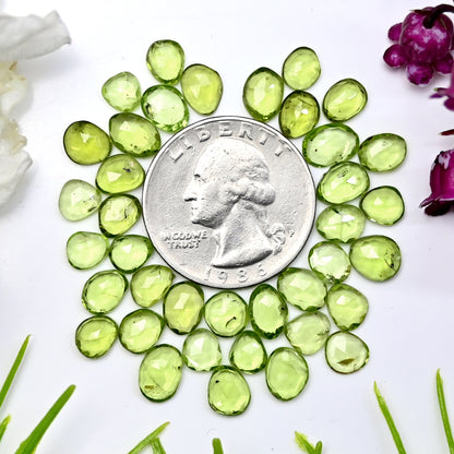 33.50cts Peridot Rosecut Cabochon 5x7mm - 6x8mm Free Form Shape AA Grade Gemstone Parcel - Total 38 Pcs