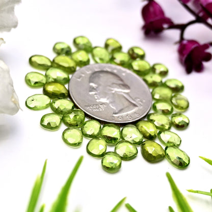 31.3cts Peridot Rosecut Cabochon 5x7mm - 6x8mm Free Form Shape AA Grade Gemstone Parcel - Total 36 Pcs