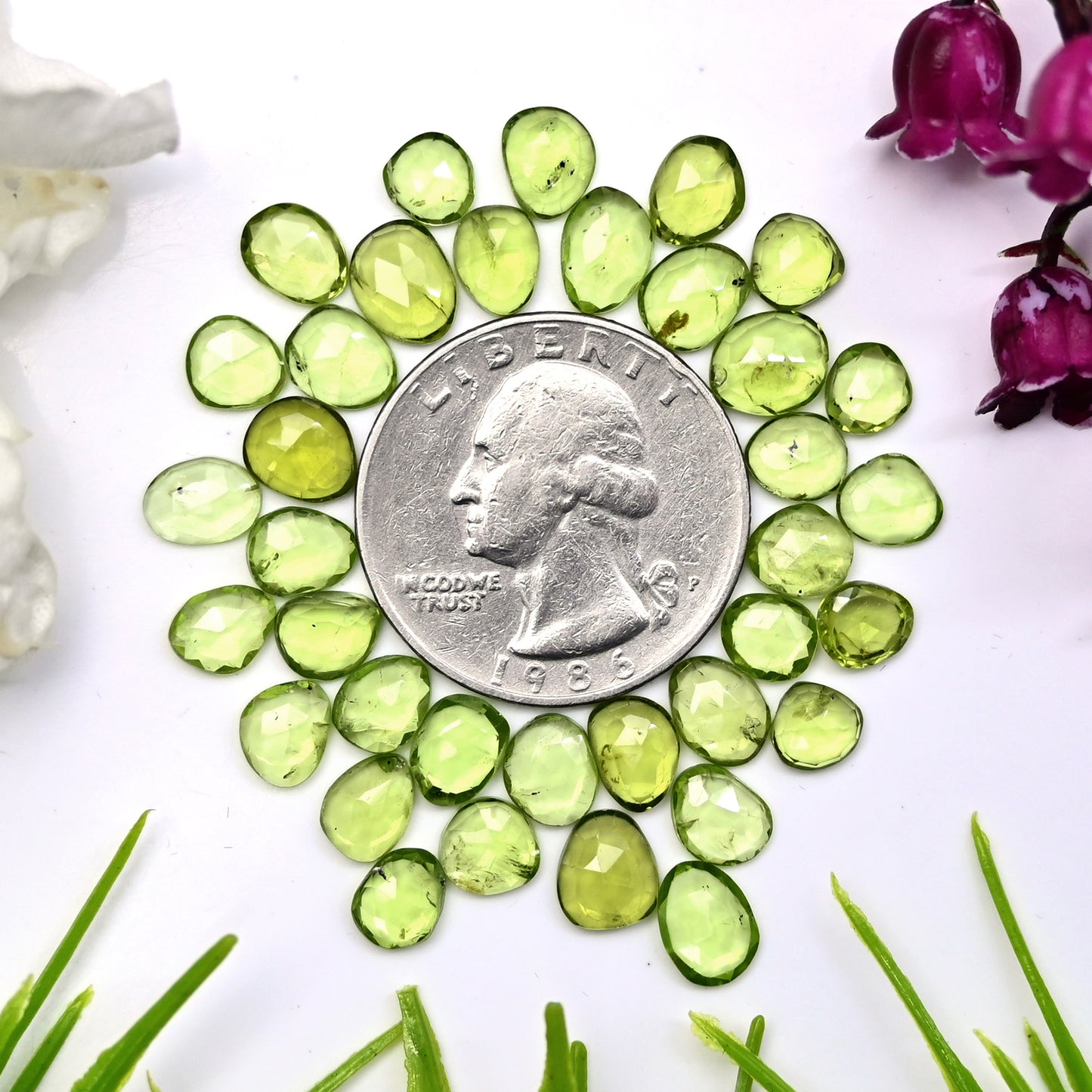 31.3cts Peridot Rosecut Cabochon 5x7mm - 6x8mm Free Form Shape AA Grade Gemstone Parcel - Total 36 Pcs