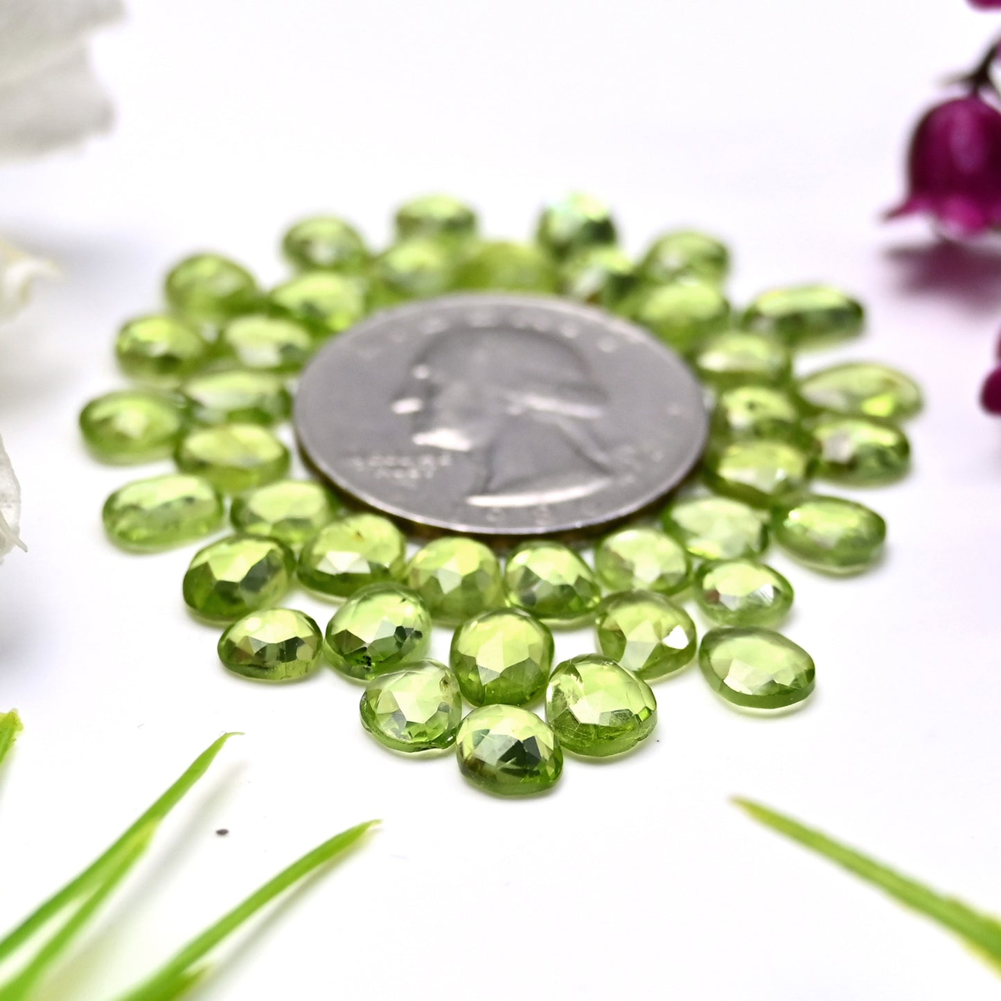 32.4cts Peridot Rosecut Cabochon 5x7mm - 6x8mm Free Form Shape AA Grade Gemstone Parcel - Total 39 Pcs