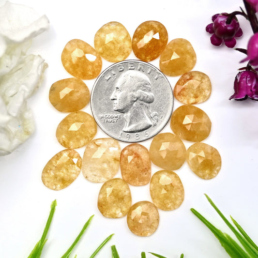 44.35cts Yellow Aventurine Rose Cut 9x13mm - 10x12mm AA Grade Gemstone Parcel -Total 15 Pcs